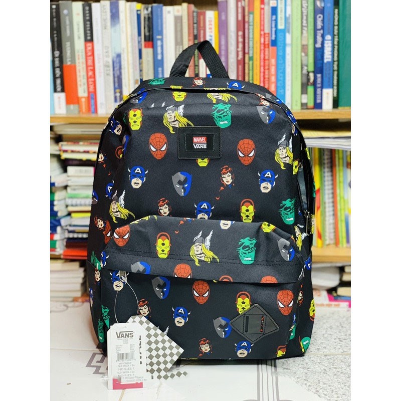 Balo đi học Van.s x Marvel Old Skool Backpack Black White siêu anh hùng cho nam nữ