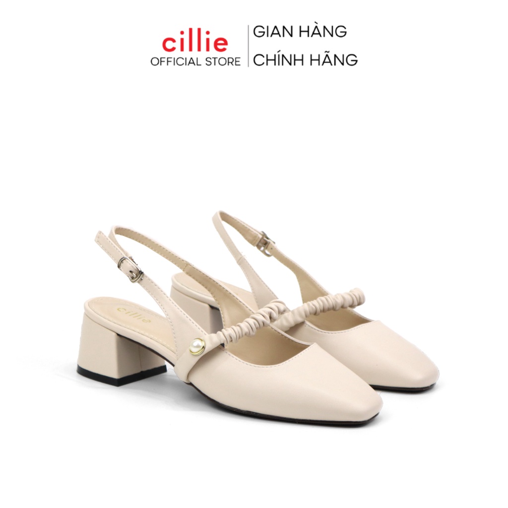 Giày cao gót slingback nữ quai ngang nhúng bèo tiểu thư đế vuông cao 5cm đi học đi làm Cillie 1089