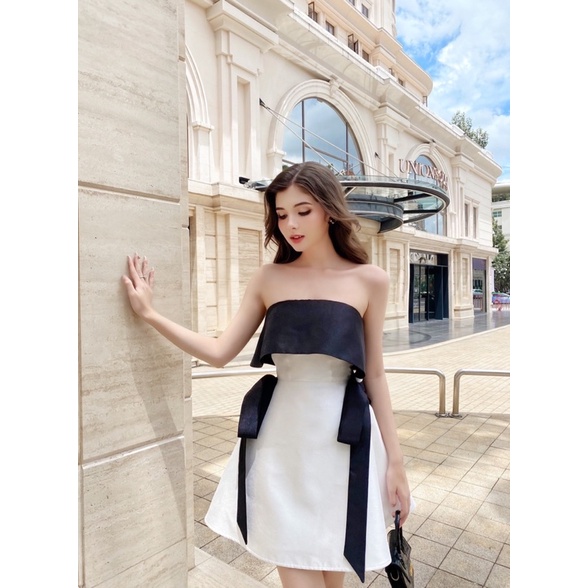 Amelia Dress - đầm ống trắng phối nơ phần eo