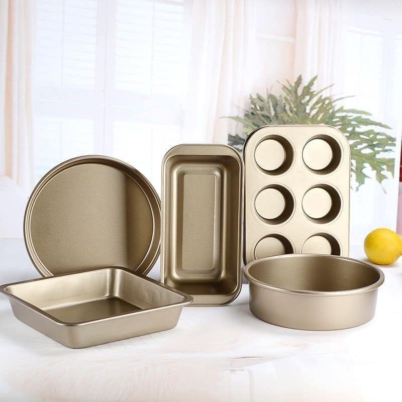 Bộ 5 khay nướng bánh màu vàng thép không gỉ