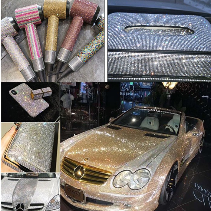 Miếng Dán Hai Mặt Đính Pha Lê 24*20cm Trang Trí Xe Hơi DIY