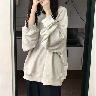 (ORDER) Áo nỉ nữ không mũ form rộng basic đơn giản in chữ ANO tay viền 3 sọc