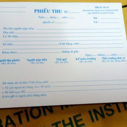 Phiếu thu 2 liên khổ 13cm x 19cm
