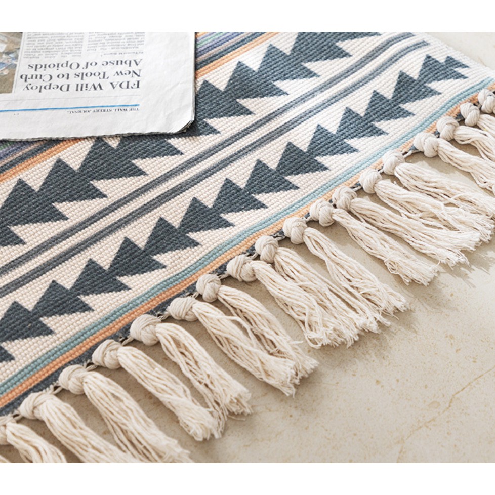 Thảm lót phòng ngủ, trải sàn, thảm sofa vải cotton và lanh thổ cẩm phong cách Bắc  Âu 60cm * 180 CM