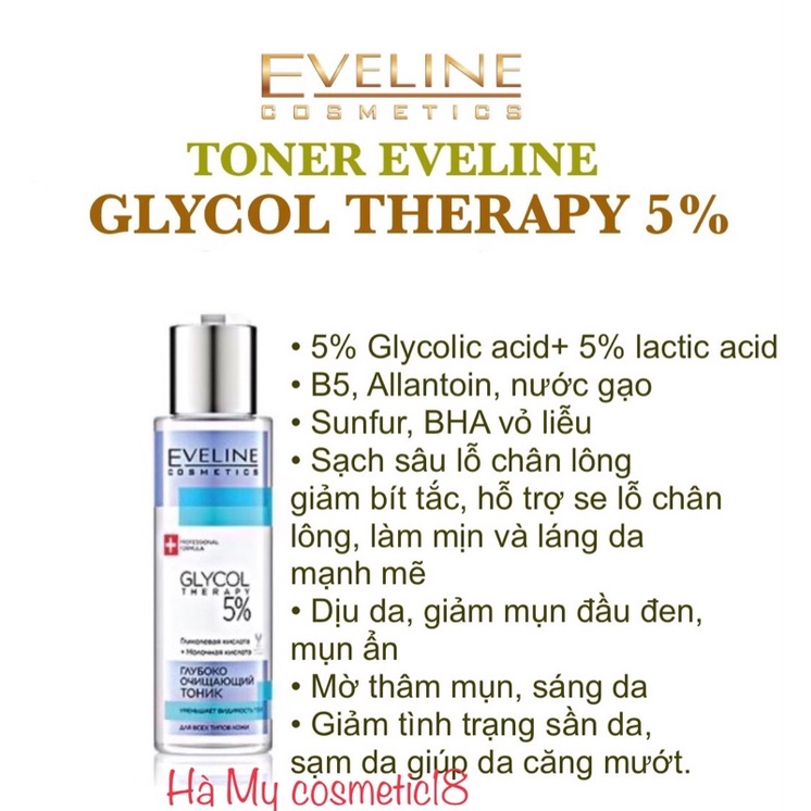 Toner Eveline 5% Glycolic Acid - Glycol Therapy 110ml giúp da căng bóng,mịn màng