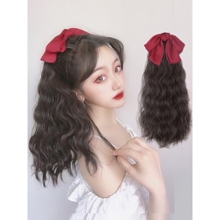 [ hàng hót, 40cm ] tóc giả nữ cột xù nơ đỏ, tóc xoăn sóng