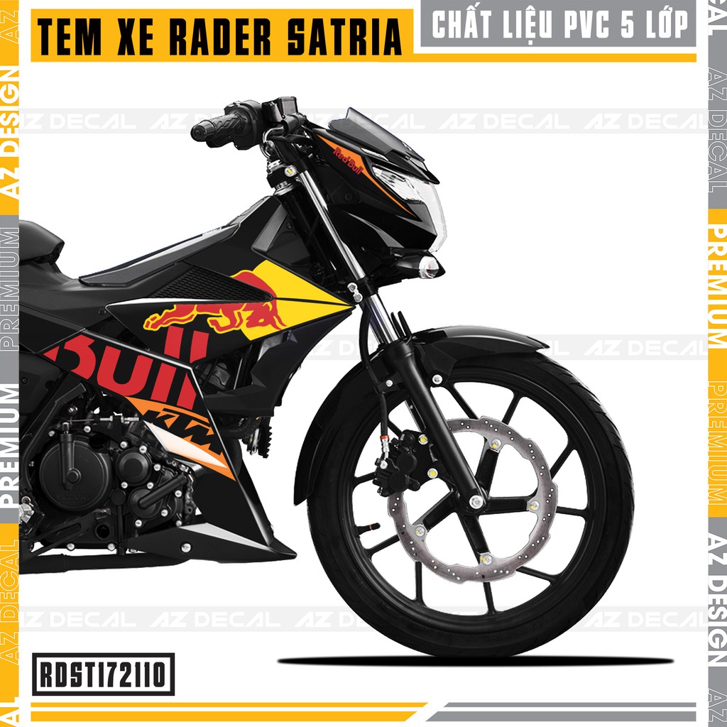 Tem Xe Suzuki Raider/Satria Mẫu Red Bull | RDST172110 | Chất Liệu Decal Chống Nước, Cắt Sẵn Dễ Dán Màu Đỏ Đen Trắng Xanh