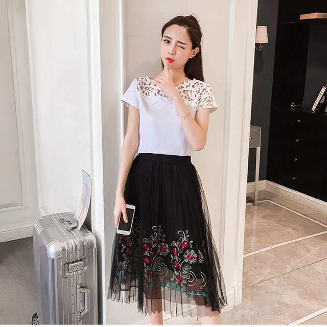 Set áo thun kèm váy hàng bông chân cao cấp size lớn 2XL 60-68kg