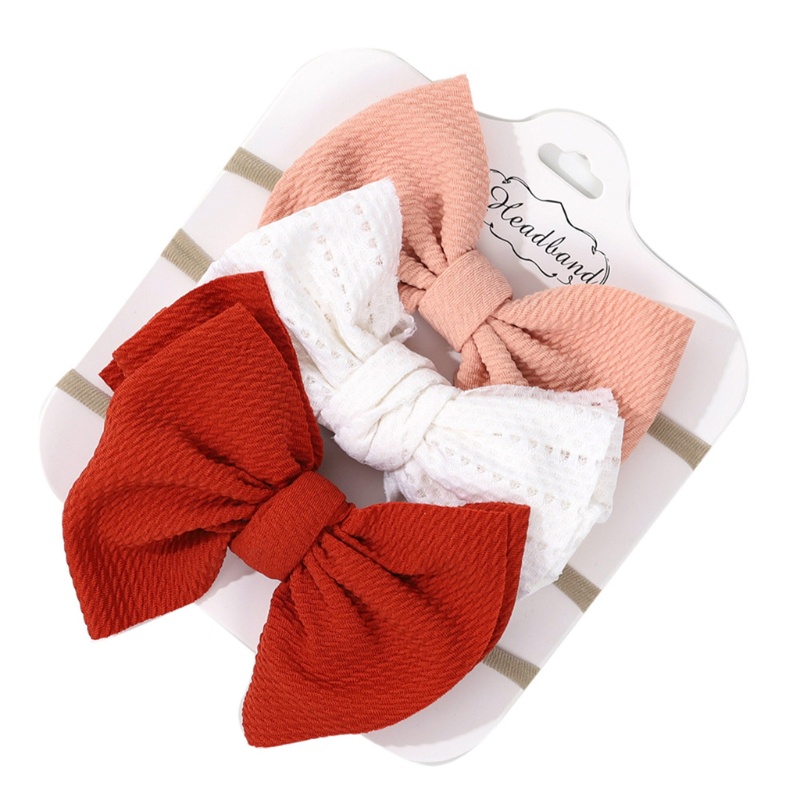 Set 3 Băng Đô Turban Thắt Nơ Bằng Nylon Mềm Co Giãn Màu Trơn Cho Bé Sơ Sinh