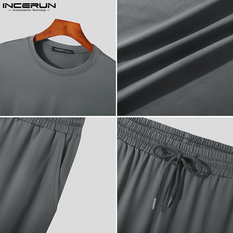 Bộ đồ INCERUN gồm áo tay ngắn và quần ống rộng thời trang mùa hè dành cho nam