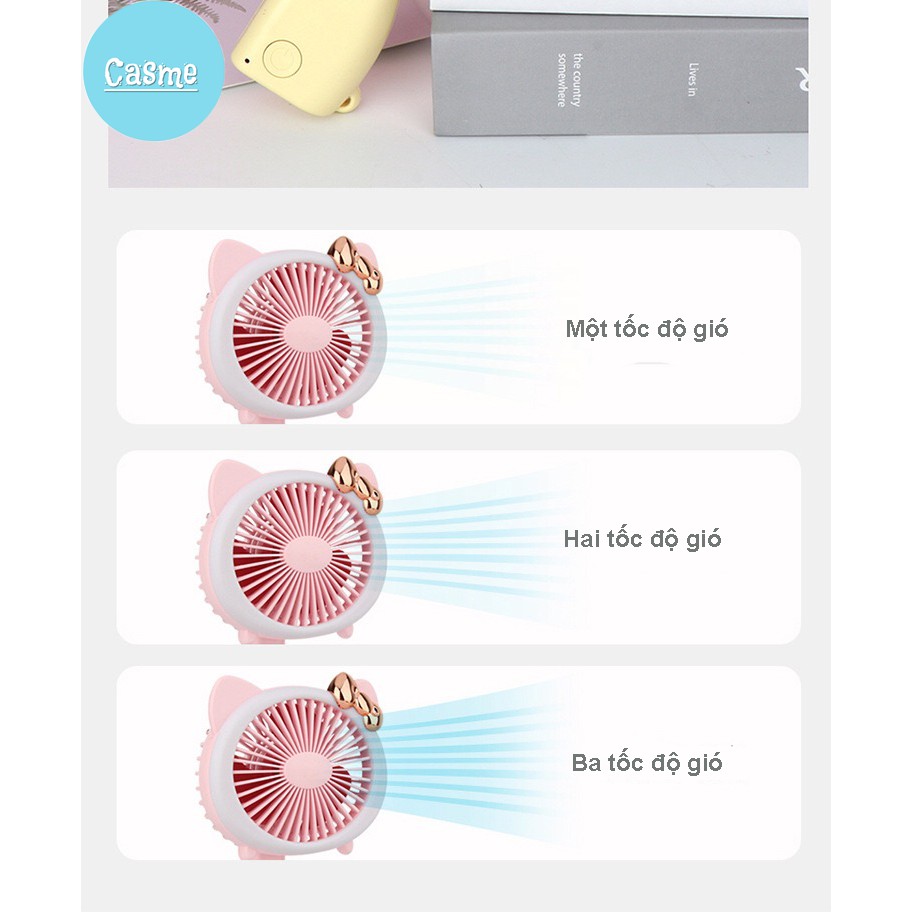 Quạt mini cầm tay Casme, có đèn LED, cổng sạc USB, hình con mèo dễ thương - Q003 | BigBuy360 - bigbuy360.vn