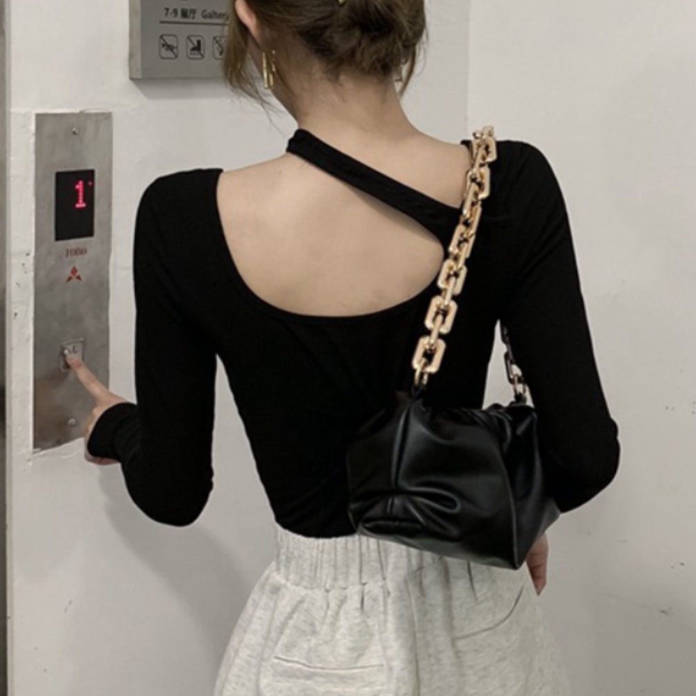 Áo thun nữ tay dài cổ chữ U dáng ôm gợi cảm thời trang