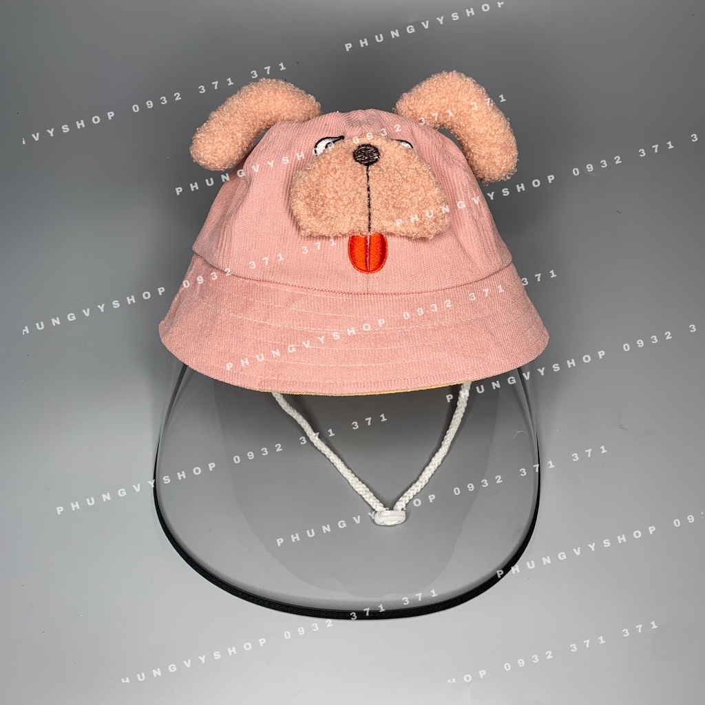 2.5-6 Tuổi/ Vòng đầu 52cm_ Mũ CHỐNG GIỌT BẮN cho bé trai bé gái- CHÚ CHÓ TAI XÙ MẶT XỆ- Nón cản bụi trẻ em