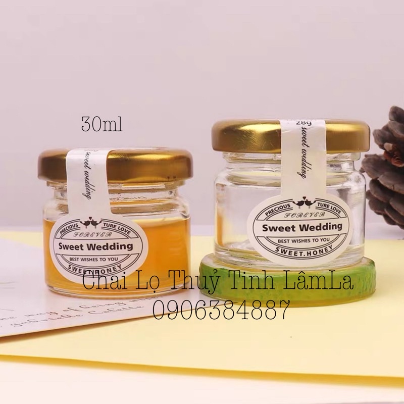 Hũ Thuỷ Tinh Tròn Nắp Thiếc 30ml | Đựng Mật Ong , Mứt Trái Cây