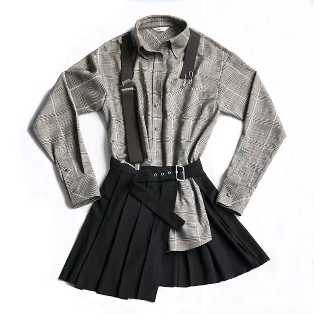 [ORDER+ẢNH THẬT] Set váy áo sơ mi kẻ dáng dài + chân váy xếp li cách điệu Ulzzang BLACK PINK siêu xinh - độc - hot | BigBuy360 - bigbuy360.vn