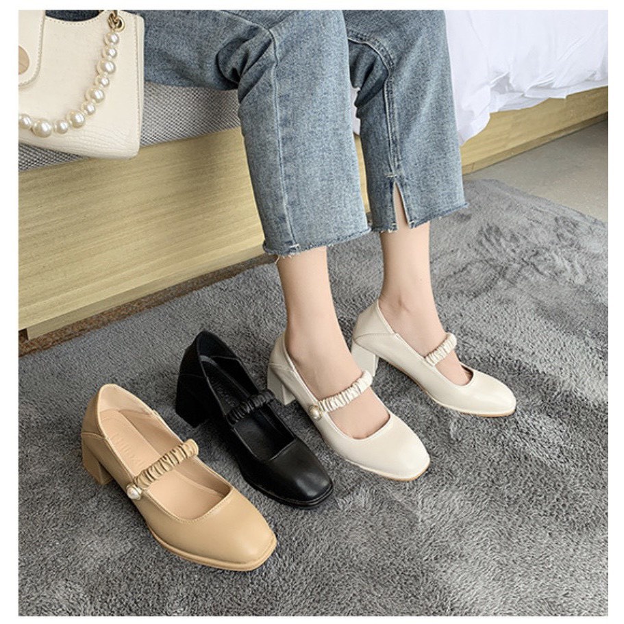 Giày cao gót quai chun 3 màu xinh xẻo cao 6cm