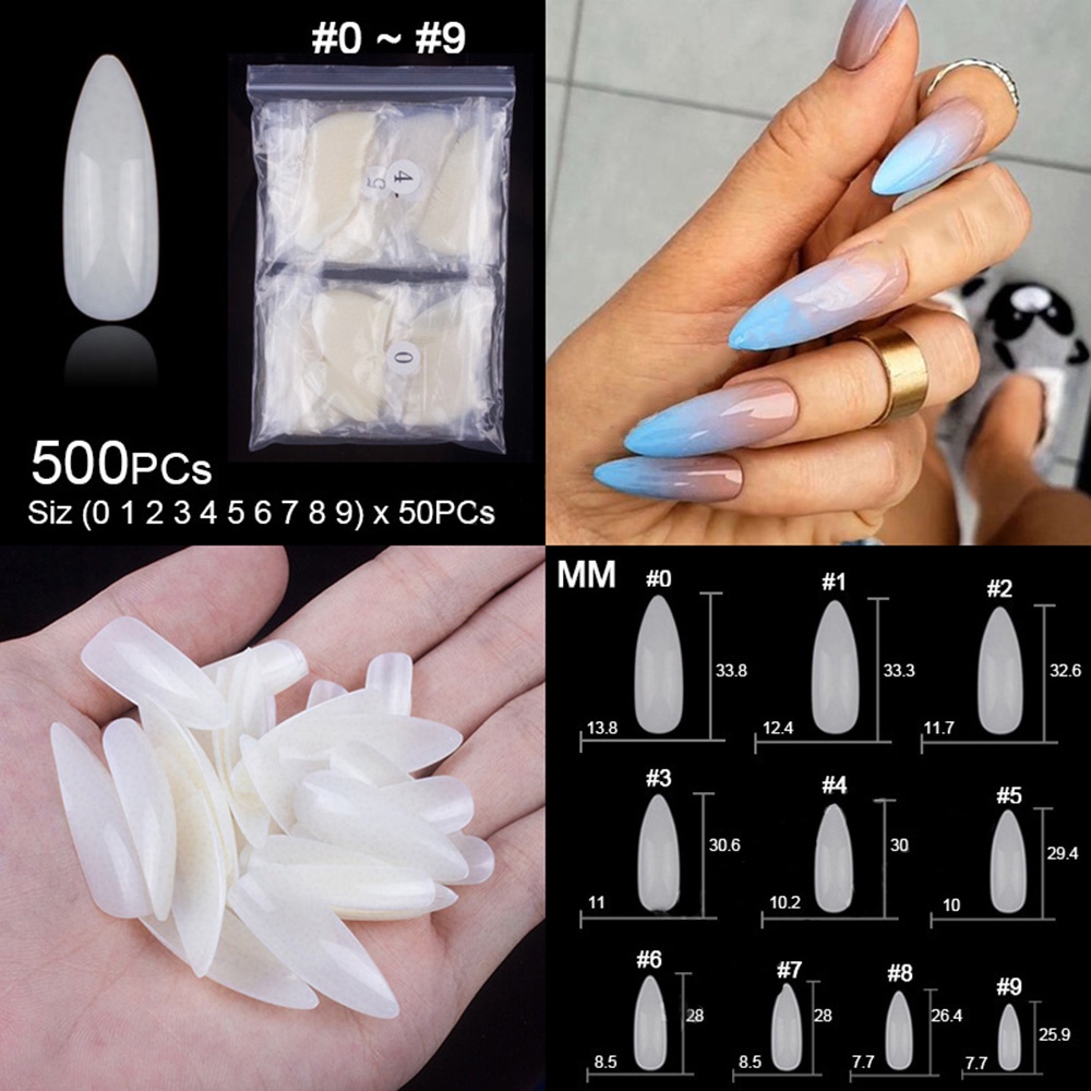 Set 100 / 500 Móng Tay Giả Bằng Acrylic Phủ Toàn Diện 3 Màu Tùy Chọn Diy