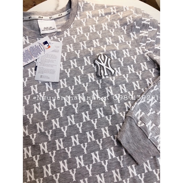 Áo thun nỉ sweater monogram NY MLB tay dài thun da cá | BigBuy360 - bigbuy360.vn