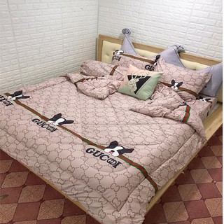 [ Chăn Phao Chó GUCI ] Set Bộ 5 Món Chăn Phao Ga Gối poly cotton [Chăn phao + 1 Ga chun + 2 Vỏ gối nằm + 1 Vỏ gối]