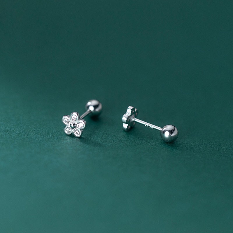 Khuyên Tai Bạc Nữ MIRASON Bông Mai 5 Cánh Chốt Bi Tinh Tế MBT223 - Bông Tai Nữ Bạc 925 Cao Cấp