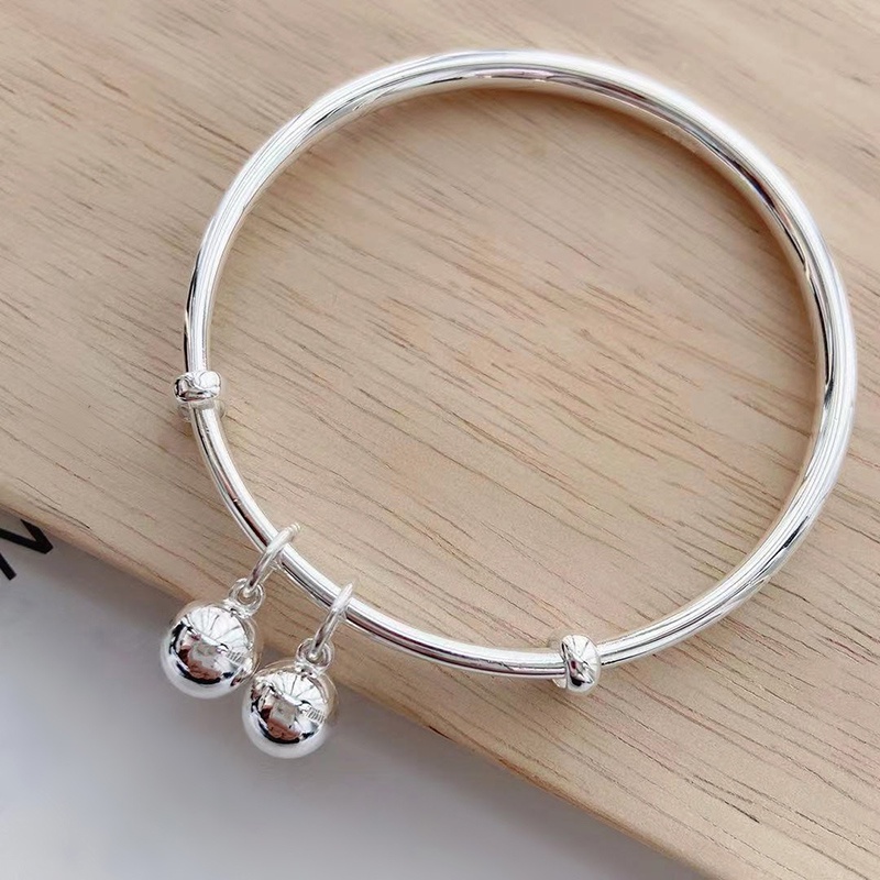 Vòng Tay Bạc Đính Chuông Đơn Giản Dễ Thương Có Thể Điều Chỉnh Kích Thước Cho Nữ