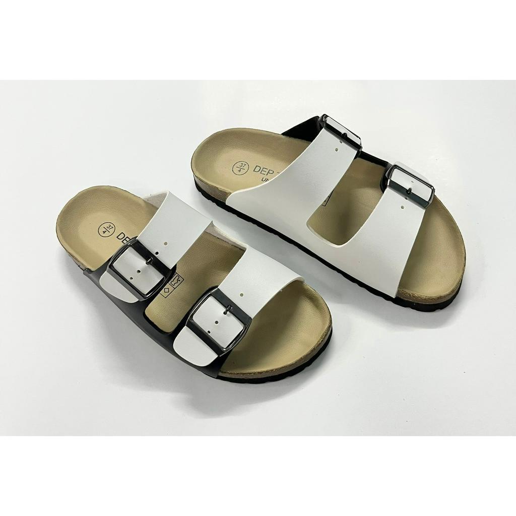 Dép đế trấu Birken nam nữ unisex quai 2 khóa style trắng đen