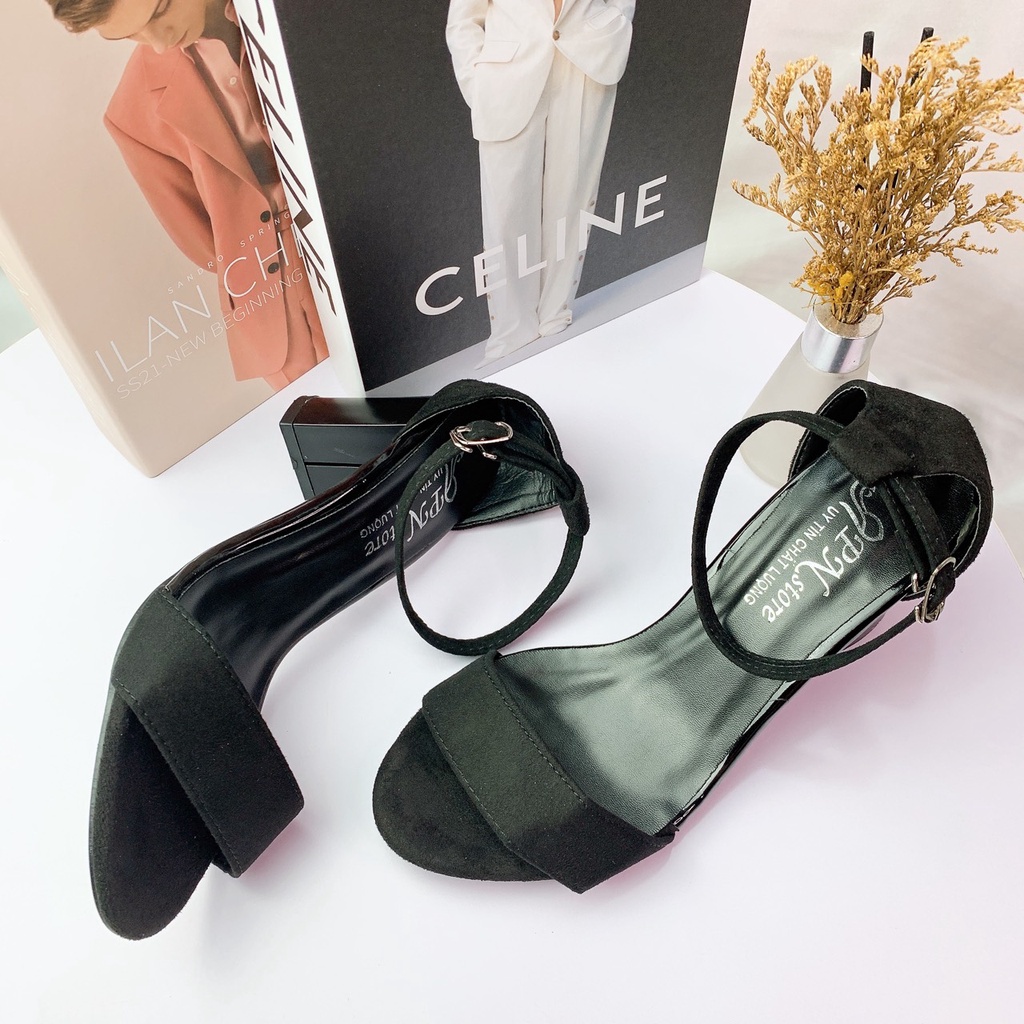 [Kèm ẢNH THẬT] Giày cao gót sandal 7cm bản ngang đen __LZ002