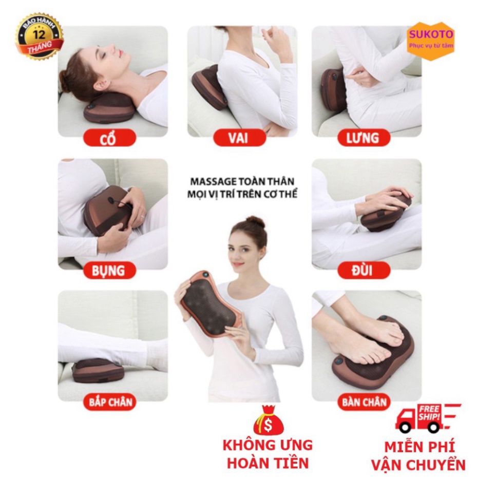 Gối massage hồng ngoại 8 bi 2 chiều cao cấp, gối mát xa cổ vai gáy chính hãng công nghệ Nhật Bản, bảo hành 5 năm A34