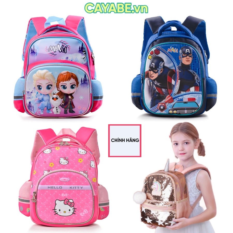 Ba lô mầm non chống gù cho bé CAYABE công chúa Elsa, mèo Hello Kitty, ngựa Pony, Unicorn, nhện Spiderman, Batman