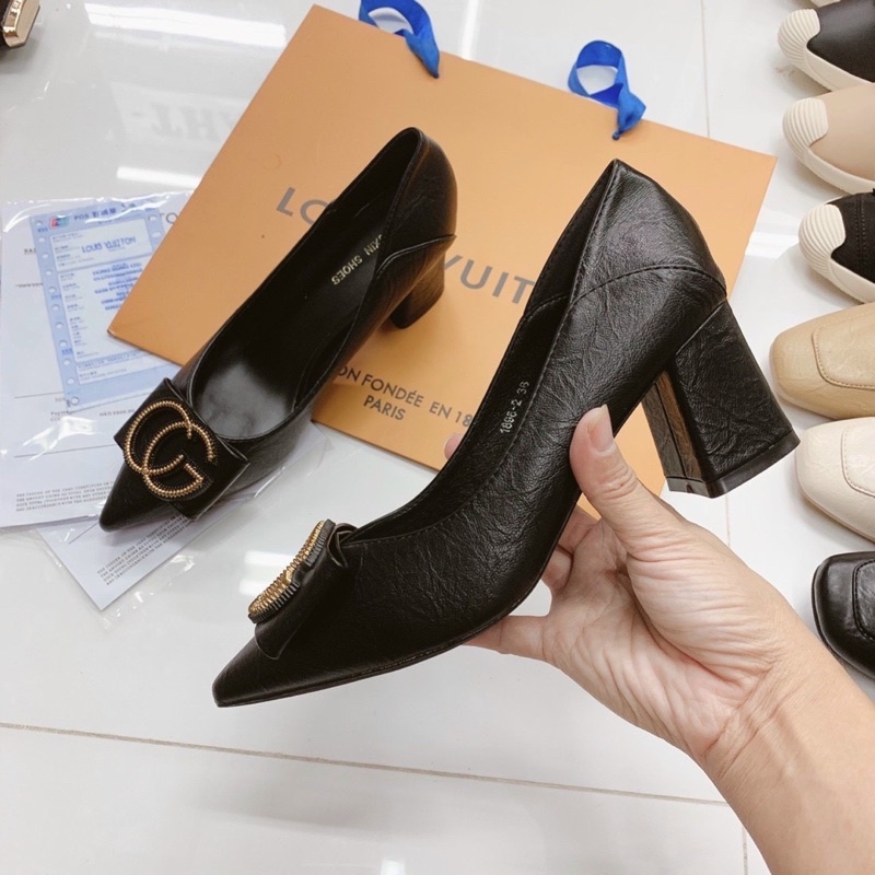 Giày cao gót tag nơ CG gót trụ fullbox hàng quảng châu cao cấp