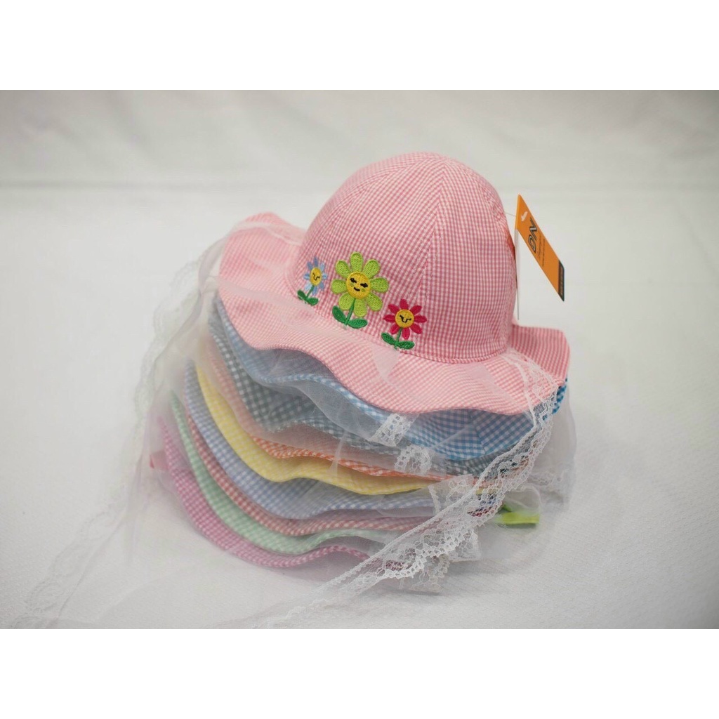 Nón vành khăn caro 3 hoa Duy Ngọc