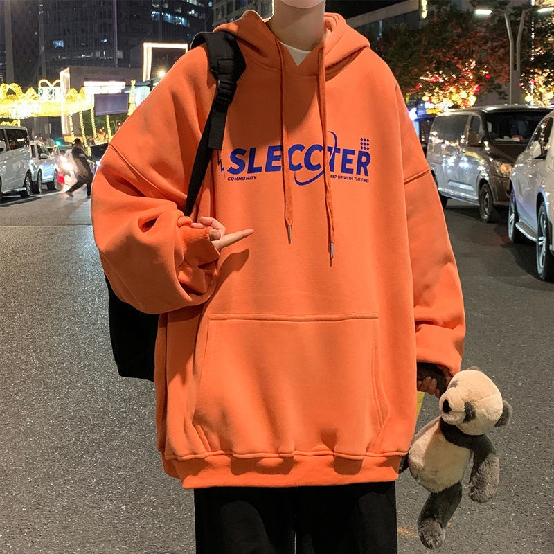 Áo Hoodie Cotton Dáng Rộng In Chữ Cái Phong Cách Hong Kong Cho Nam