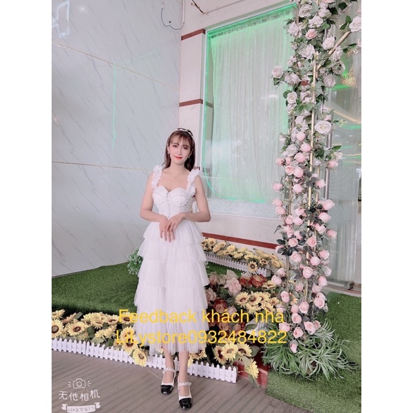 ĐẦM XOÈ TẦNG ĐÍNH CƯỜM full size s /M /L /XL . ( kèm ảnh khách mặc 100%)