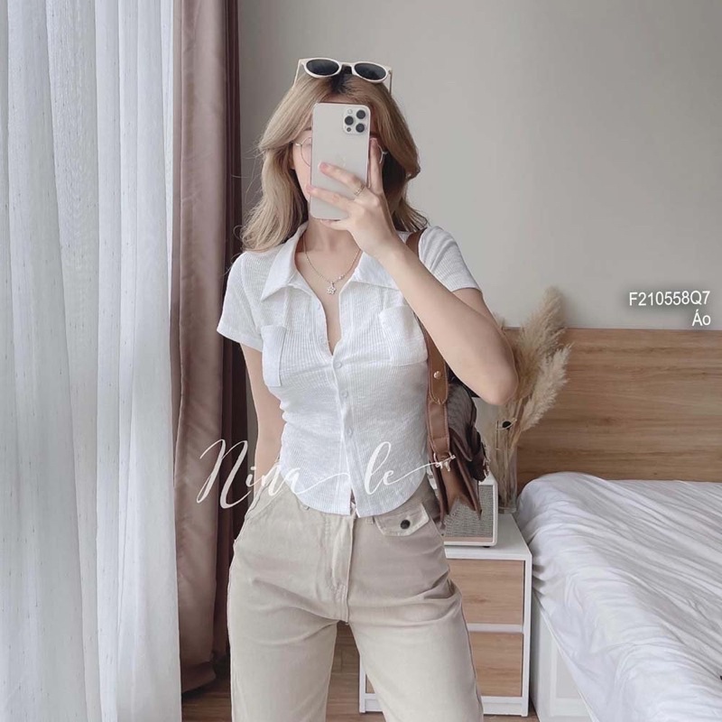 ÁO CROPTOP GÂN BODY VẠT BẦU CỔ ĐỨC ULZZANG