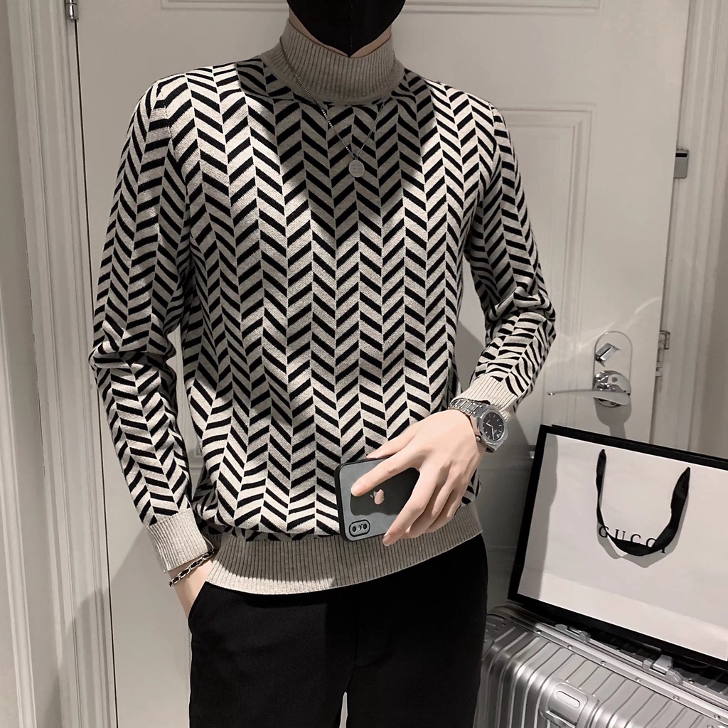 Áo Sơ Mi Tay Dài Nam Cổ Lọ Họa Tiết Kẻ Sọc Thời Trang Hàn Quốc Cho áo len nam áo sweater form rộng Sọc áo sweater trơn simple bigsize áo sweater cổ lọ fashion áo dài tay