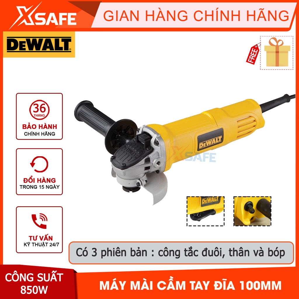 Máy mài cầm tay DEWALT 850W, đường kính đĩa 100mm, trục M10, máy cắt sắt cầm tay có nút khoá trục, tốc độ 12000v/p
