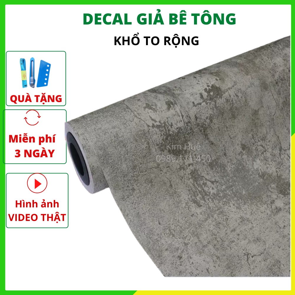 Giấy Dán Tường Giả Xi Măng Decal Giấy Dày Giả Bê Tông Dán Bếp Trang Trí Decor Bền Đẹp