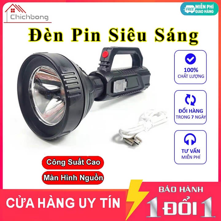 Đèn pin cầm tay siêu sáng chiếu xa 100m, pin trâu cap sạc micro USB 3 chế độ sáng