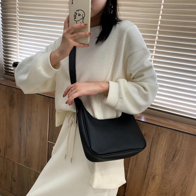 Túi da đeo chéo kẹp nách hai màu đen trắng basic phong cách Hàn Quốc 2021 túi đeo chéo nữ túi xách nữ túi đeo vai | BigBuy360 - bigbuy360.vn