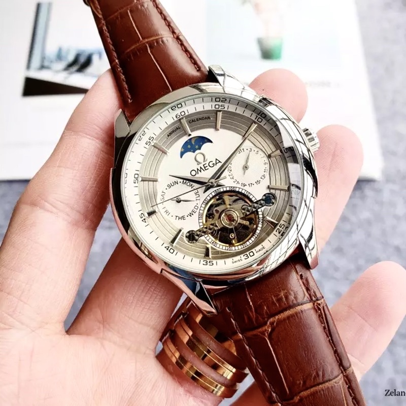 Đồng hồ cơ nam OMG máy cơ chính hãng,Dây da nâu sang trọng thời trang chống nước chống xước tuyệt đối,Bảo hành 100%