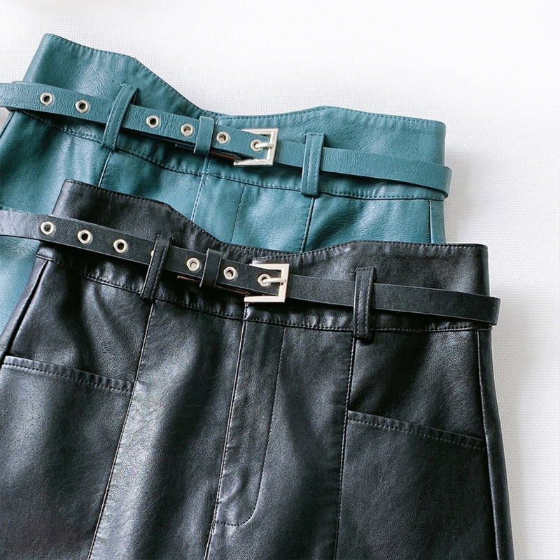 Chân Váy Chữ A Lưng Cao Giả Da Màu Trơn Phối Khóa Kéo Thời Trang Mùa Thu Cho Nữ