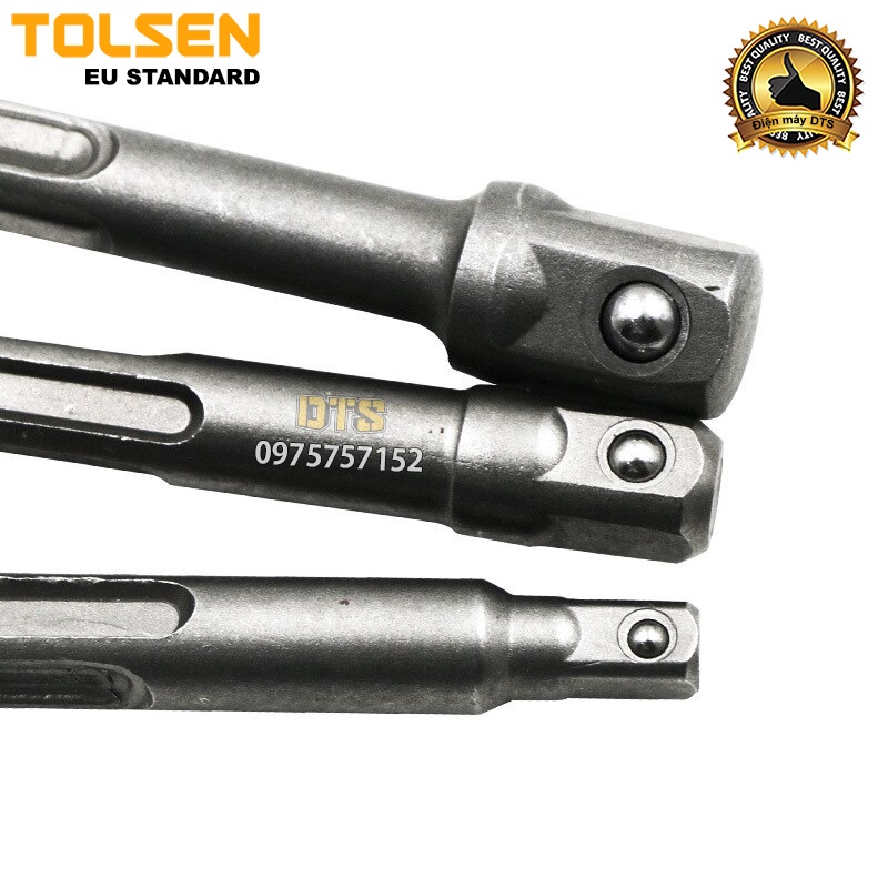 Bộ 3 đầu chuyển vặn khẩu công nghiệp chuôi gài SDS Plus TOLSEN cho máy khoan bê tông sang đầu bulong cỡ 1/2 3/8 1/4 inch