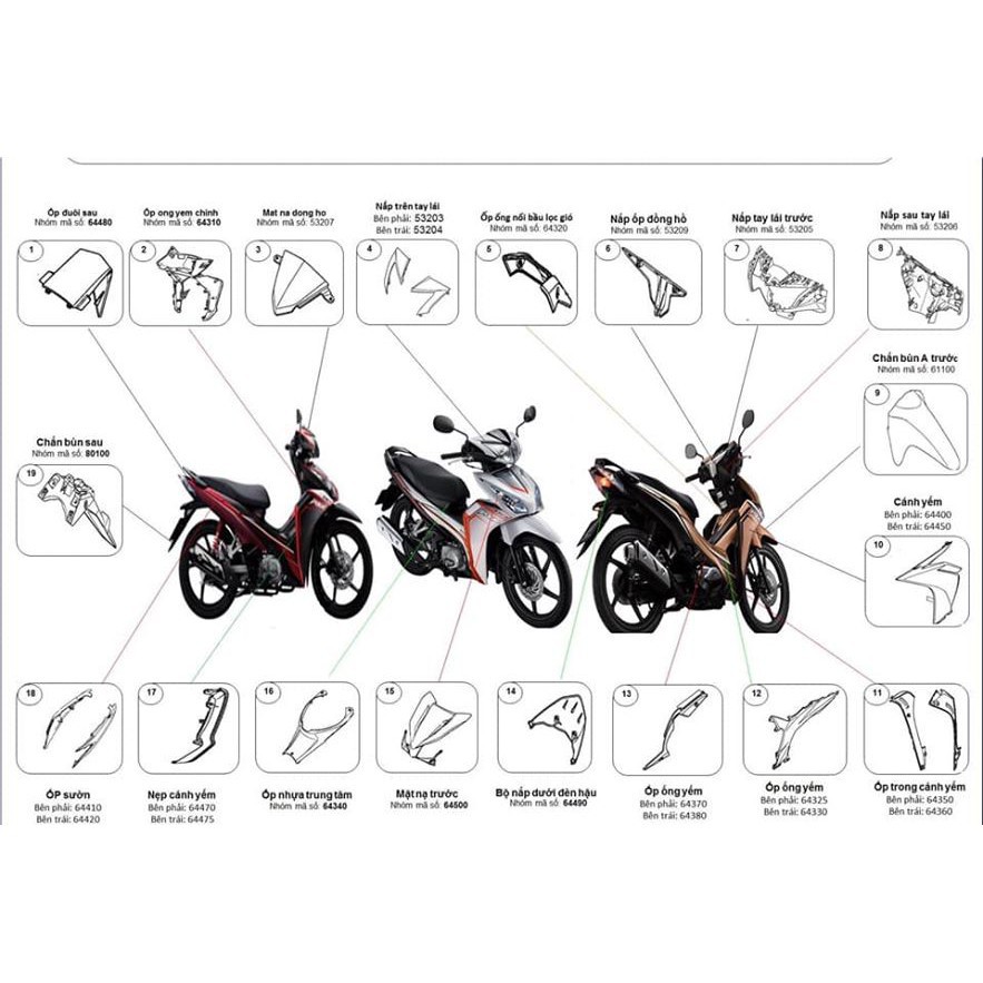 Dàn áo Wave rsx 2014-2019 full chính hãng Honda