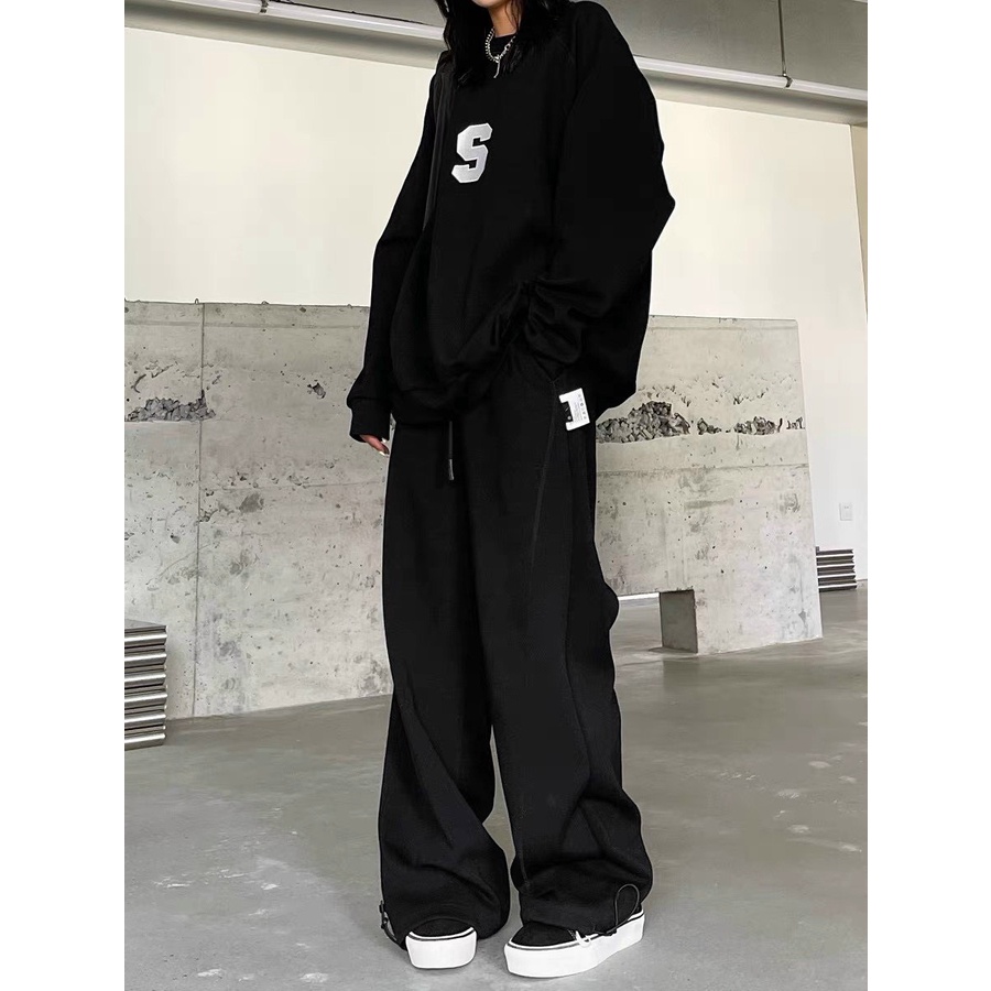 Set Bộ Chữ S Thêu Tăm Nam Nữ Unisex Dáng Rộng Quần Bom Chun Basic