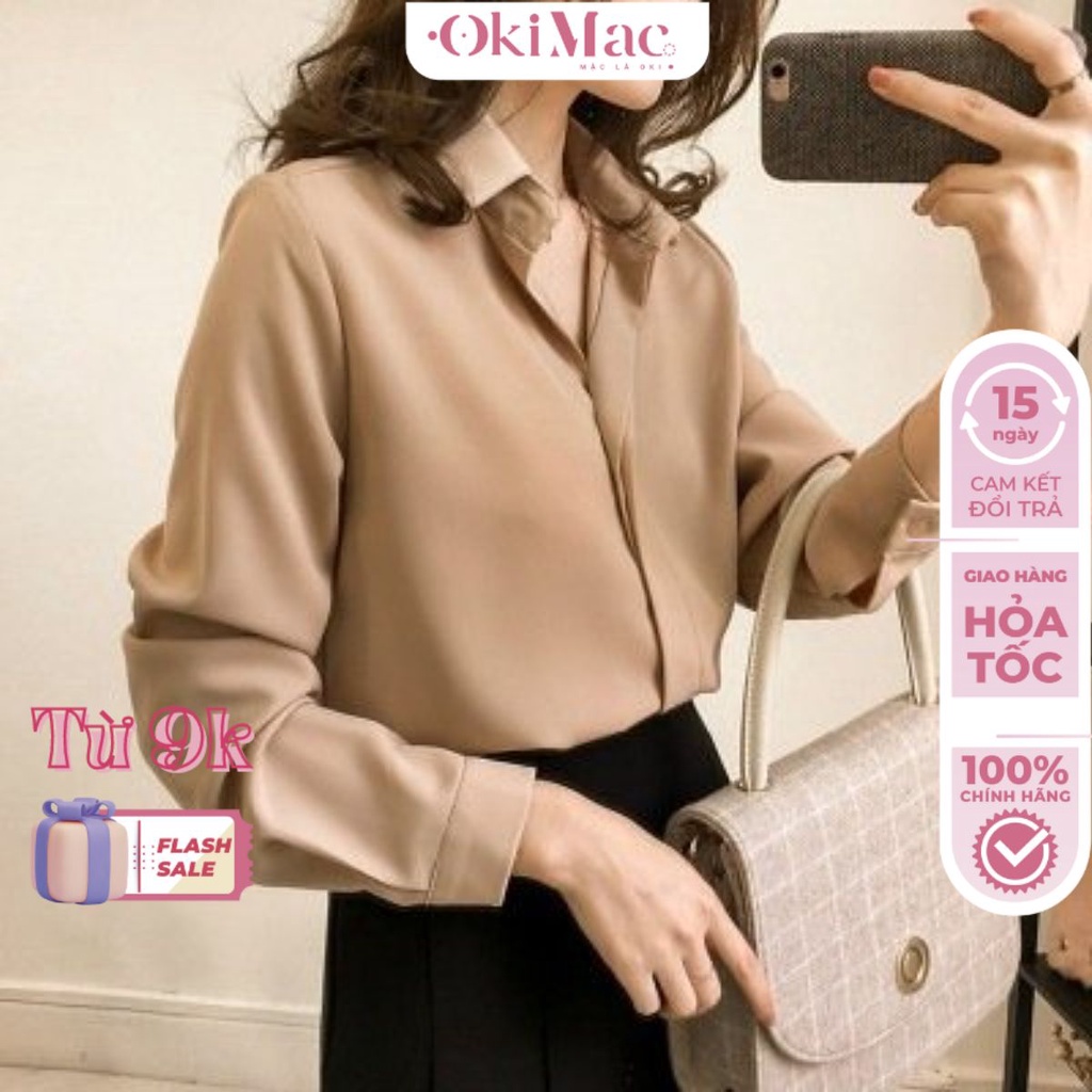 Áo sơ mi nữ OKIMAC form rộng dài tay công sở hàn quốc đẹp chất lụa ý cao cấp không nhăn thời trang nữ