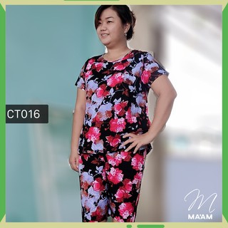 Đồ bộ Big Size Tôn Thái/Lanh ngắn tay freesize từ 65kg đổ lên - Maam - CT016