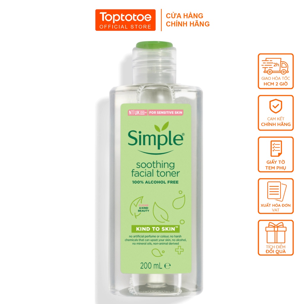 Nước Hoa Hồng Không Cồn Simple Kind To Skin Soothing Facial Toner 200ml