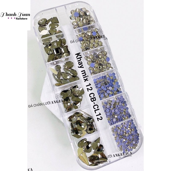 Khay Đá chân bằng mix Đá chân lưới Angelica- Nails,Đá khối đính Móng