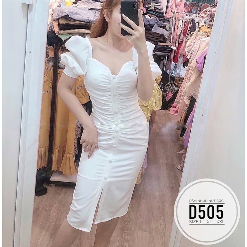 Bigsize Đầm nhún nút bọc D505