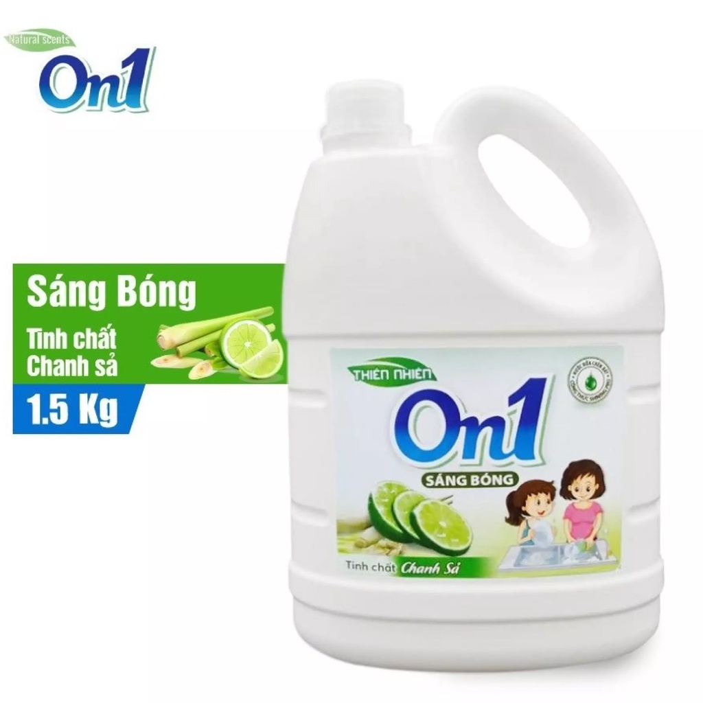 Nước rửa chén On1 hương chanh xả 1.5Kg - sạch bóng vết dầu mỡ, không chứa chất tạo màu, parabens và hóa chất độc h